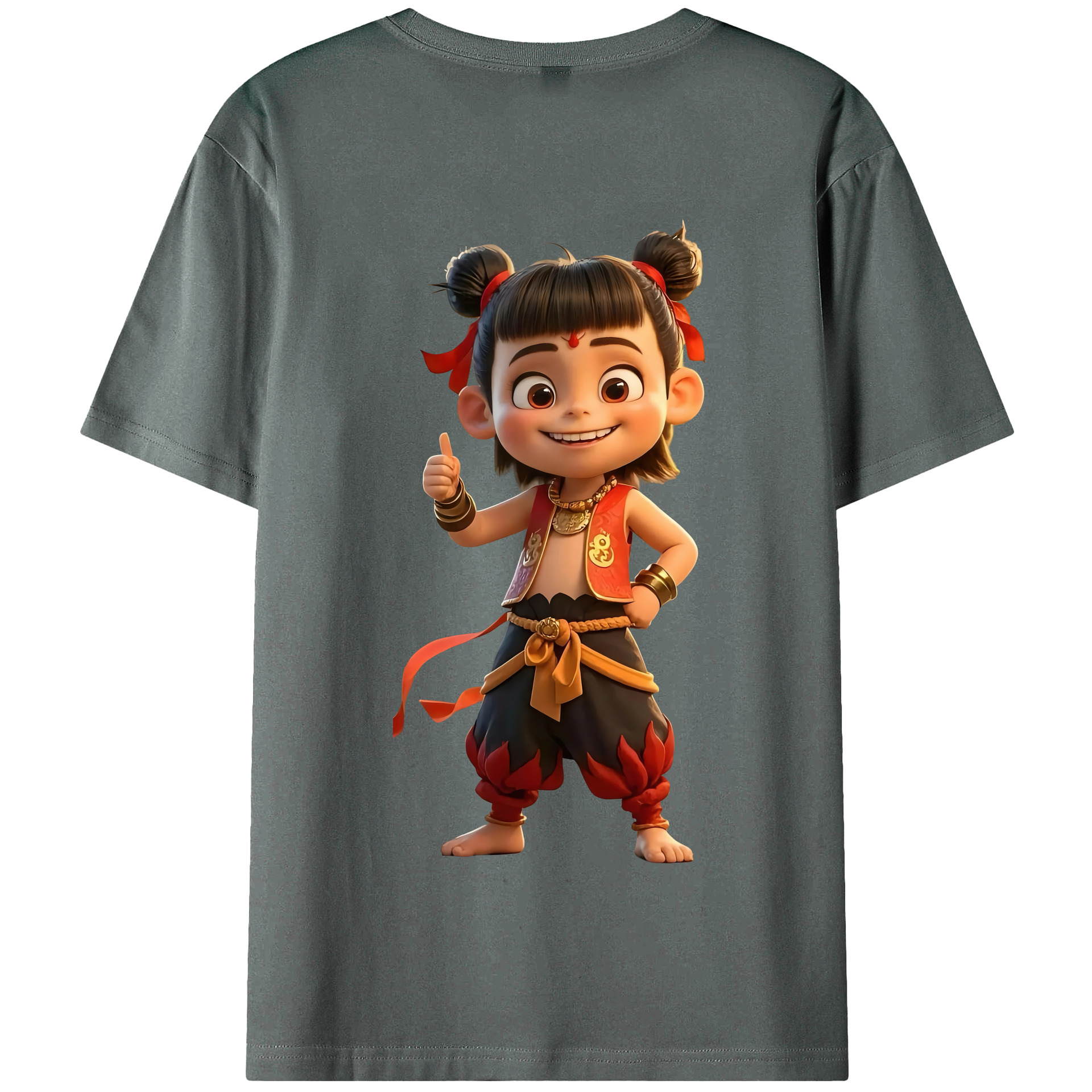 （画像用） Ne Zha 2 ナタ 魔童の大暴れ 綿100％半袖Tシャツ（背面プリント）